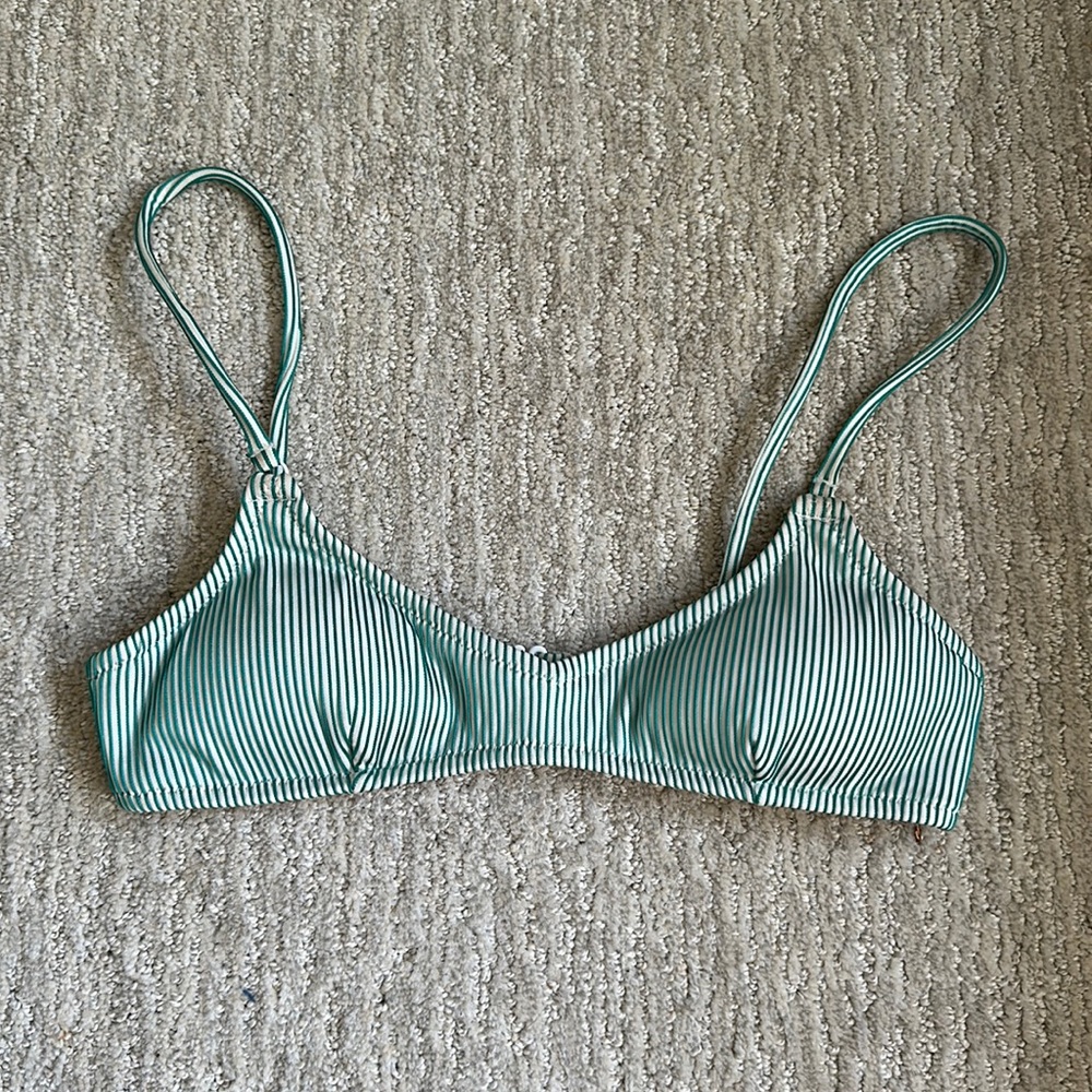 Rhythm Green and White Pin Stripe Bikini Top